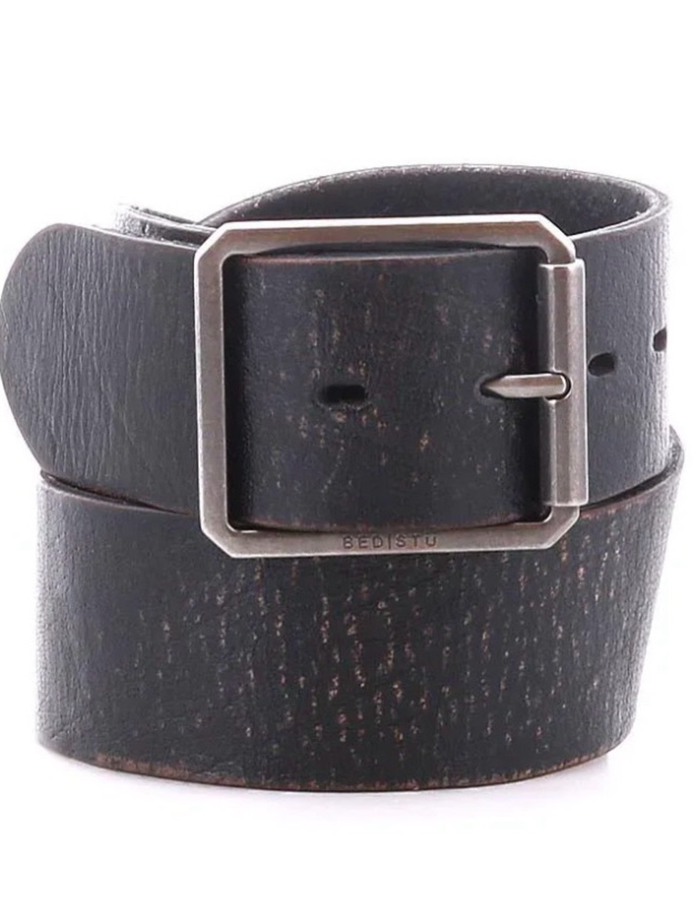 BOSS Orange Black Patterned Leather Belt with Rectangle Silver Buckle